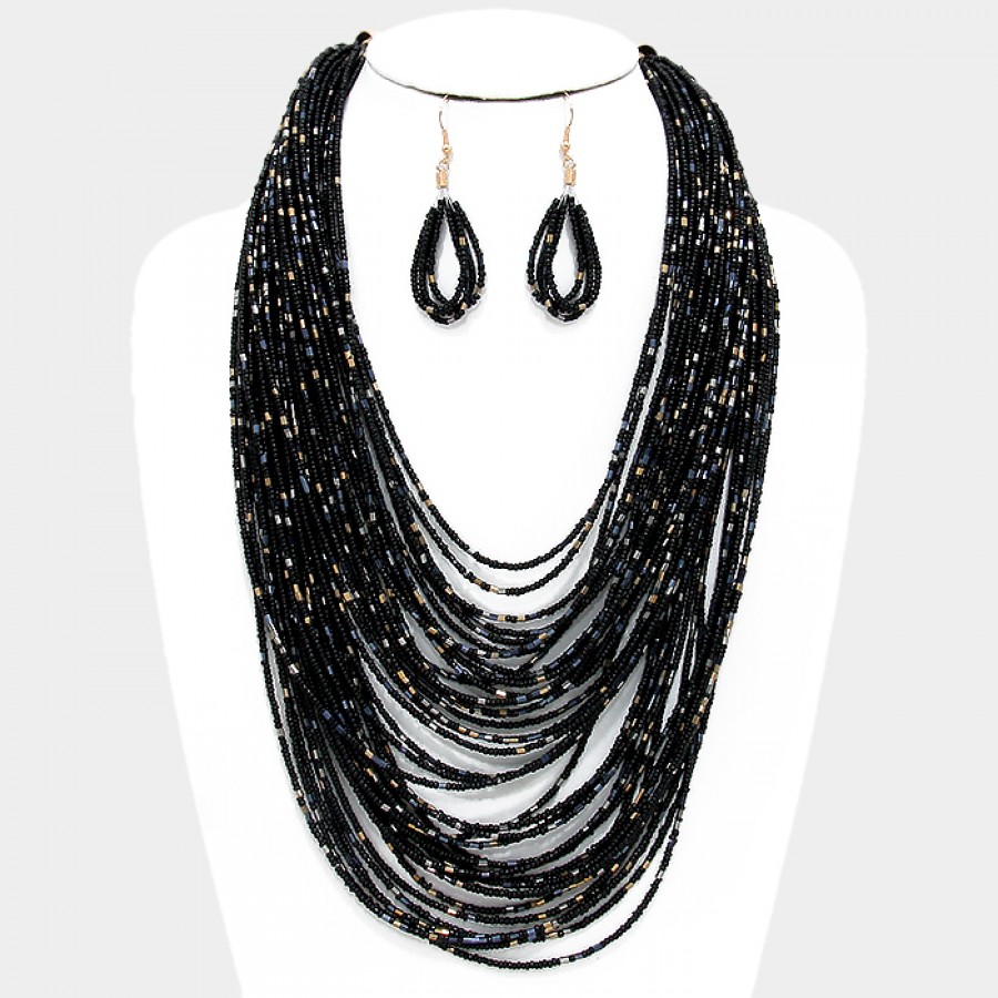 The Chain-Links handmade beaded Necklace in Black – Risham Jewelry