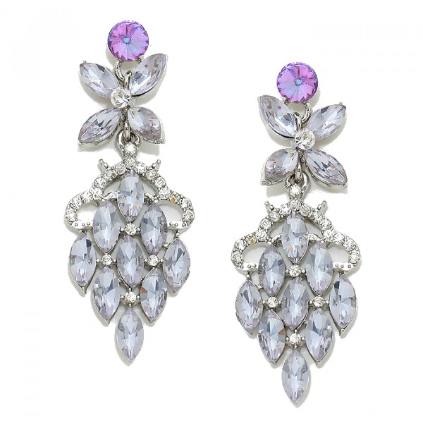 Lilac Bloom Chandelier Crystal Bridal Dangle Statement Earrings