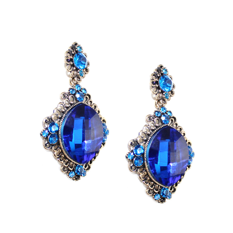 Chanda Sapphire Blue Crystal Gemstone Drop Bridal Earrings