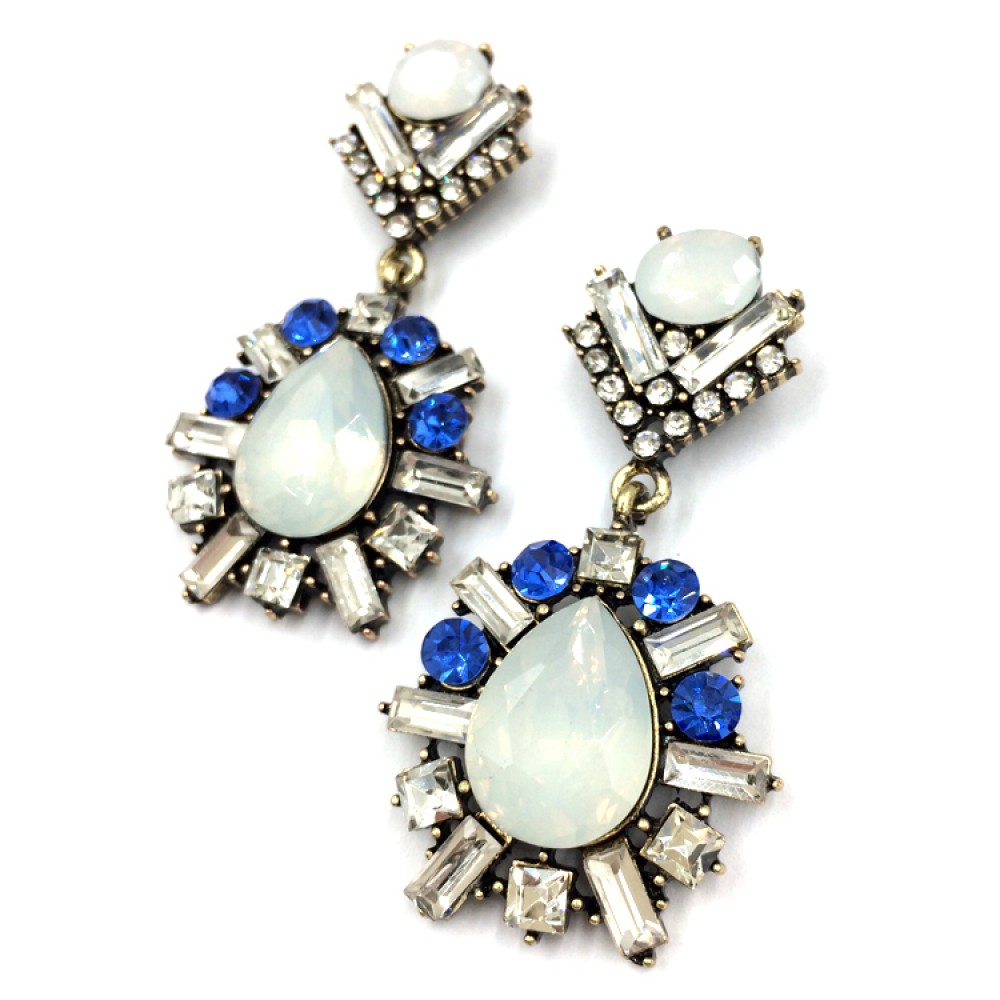 Loni Aurora Opal Oval Pave Crystal Teardrop Art Deco Earrings
