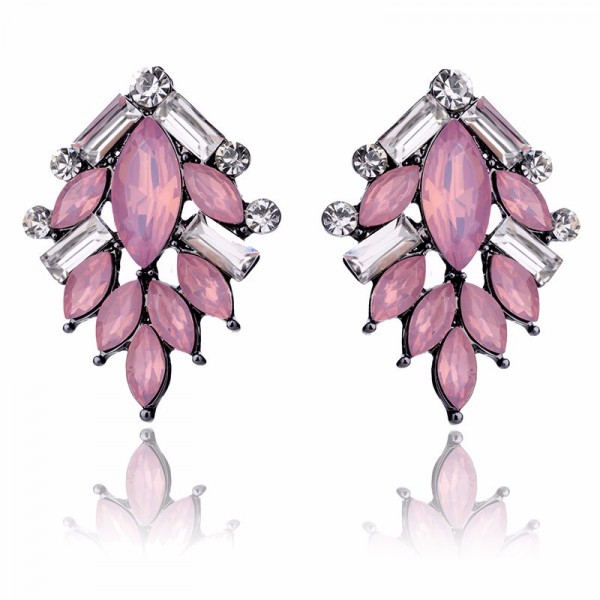 Opal Pink Blush Chic Teardrop Art Deco Stud Fashion Earrings