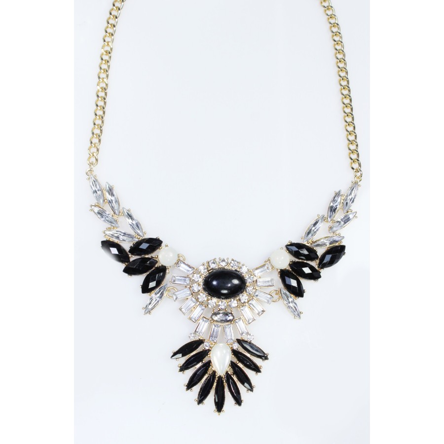 Icarus Onyx Wing Crystal Encrusted Statement Necklace