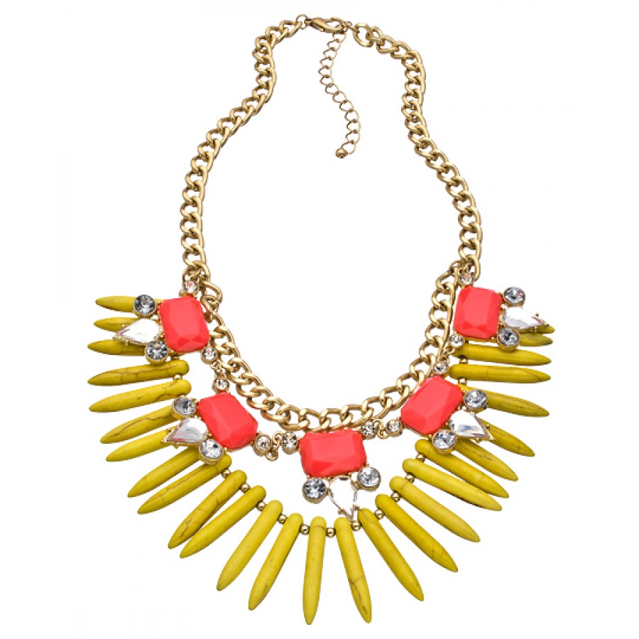Alaqua Bold Yellow Spikes Orange GemStone Statement Necklace