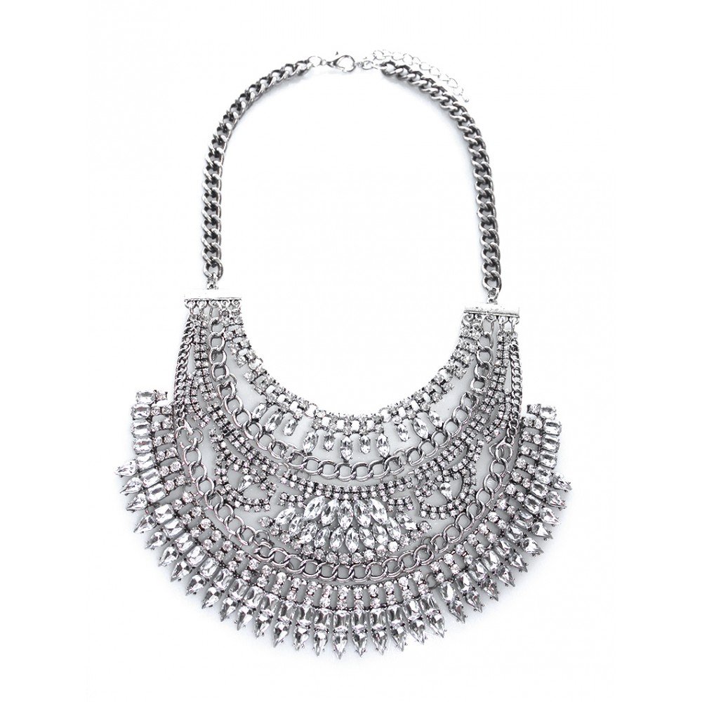 Amazon Silver Crystal Tiered Art Deco Bib Vintage Boho Statement Necklace