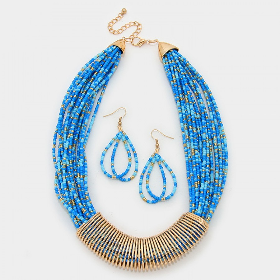 Gold and Blues Beaded Multi-Strand Coil 