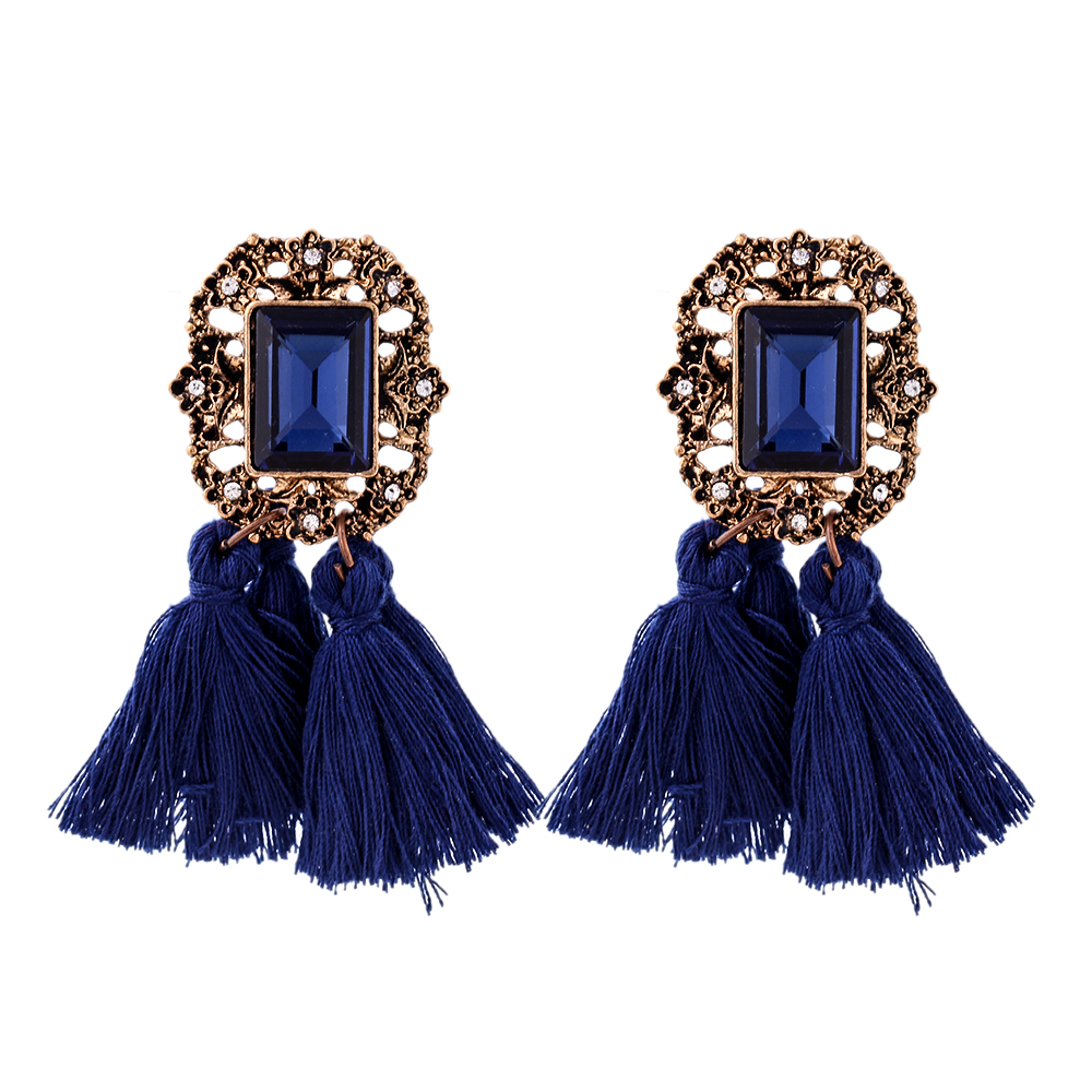 Vintage Navy Tassel Drop Statement Earrings
