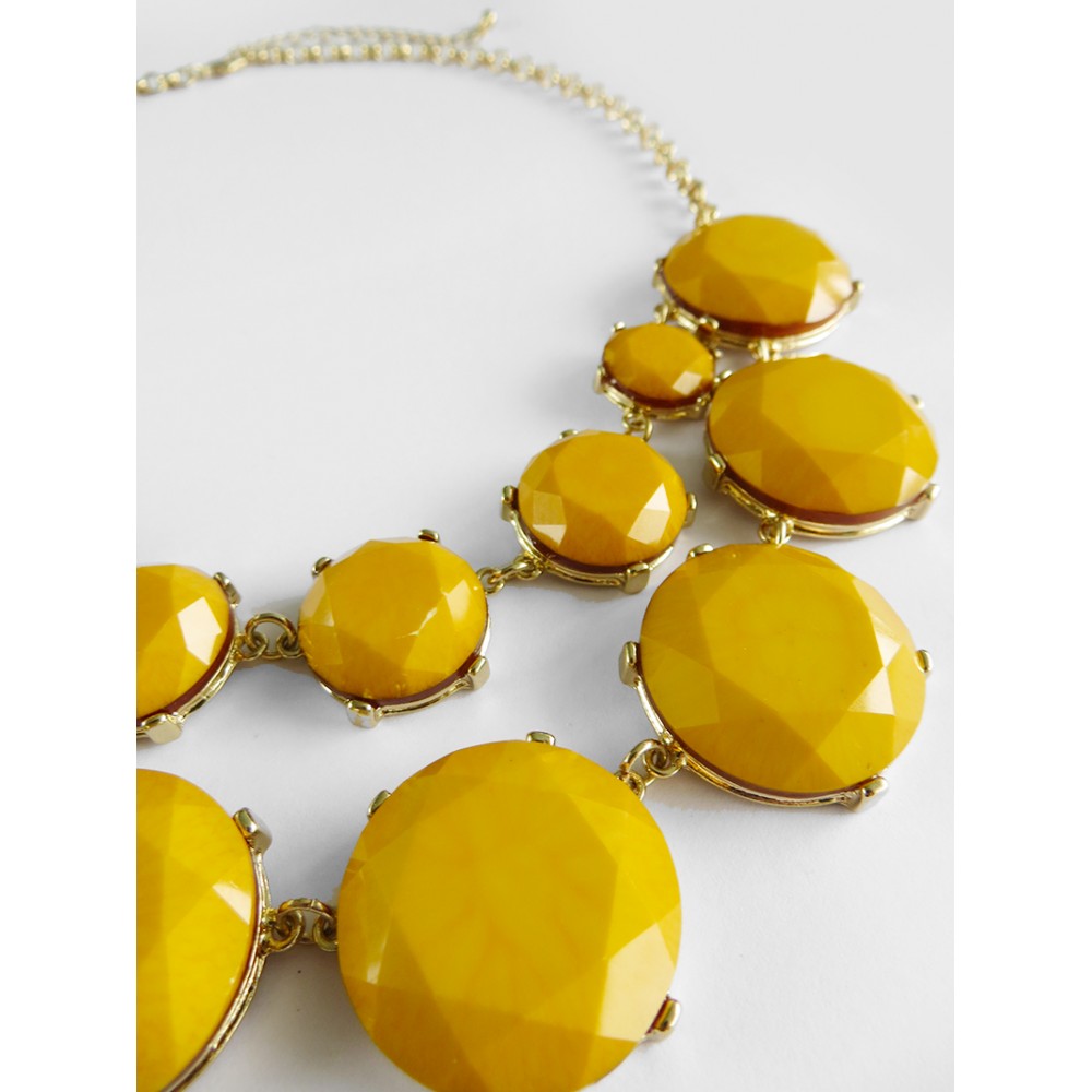 Mustard Yellow Marble Stone Bauble Box Statement Necklace