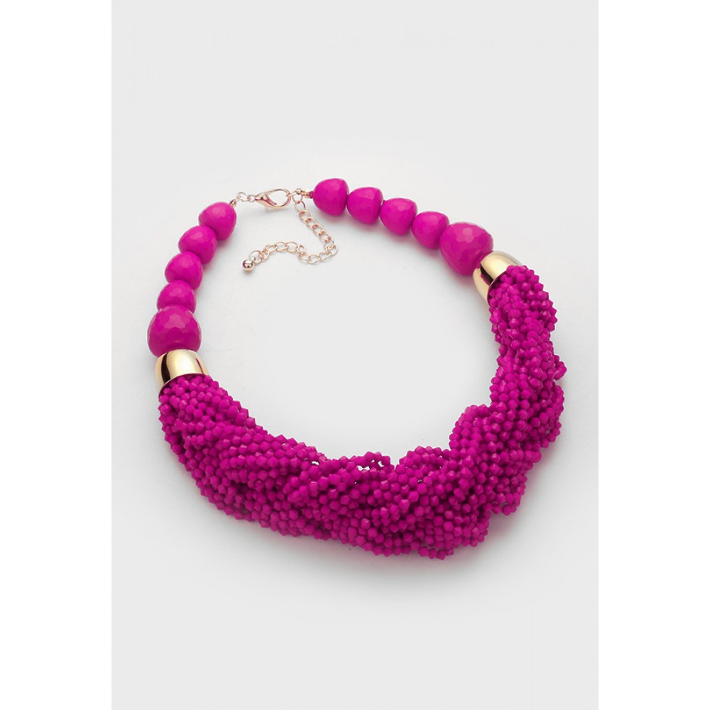 Hot Pink Faceted Stones Beaded Statement Necklace Set