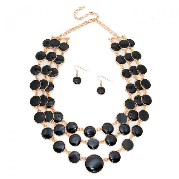 Black Onyx Enamel Dots Multi Layered Necklace Set