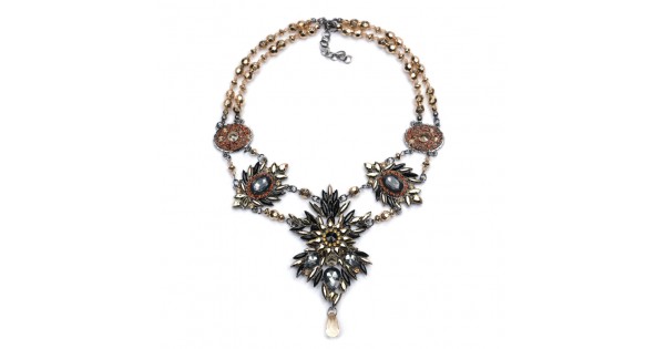 Windham Navy Blue Marquise Stone Cluster Bib Necklace