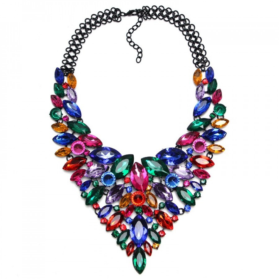 Multicolored Crystal Marquise Cascade Statement Necklace