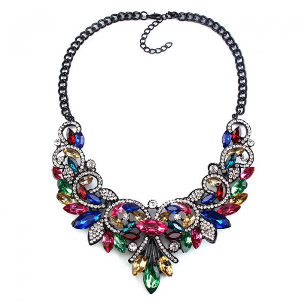 Krishna Jewel Toned Gemstone Pave Crystal Embellished Statement Necklace