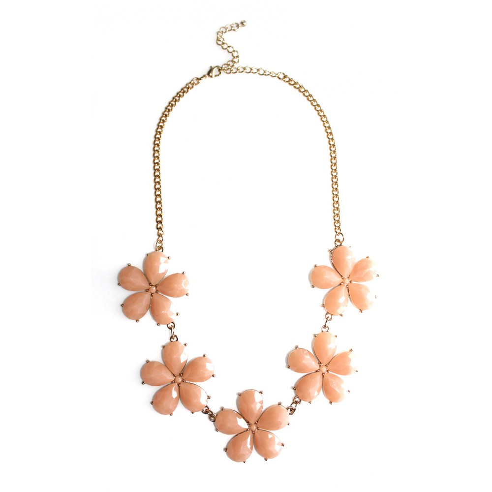 Apricot Faux Stone Bloom Bauble Statement Bib Necklace
