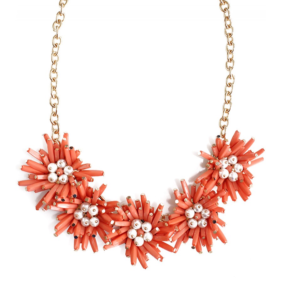 Coral Field Day Floral Pearls Bauble Statement Necklace