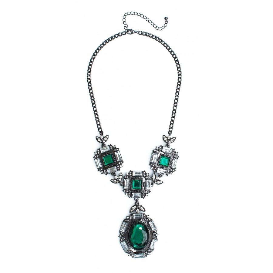 Statement Rhinestones Jewelry Large Gemstone Gem Stone Crystal Victorian  Jewellery Green Emerald Bib Necklace for Women