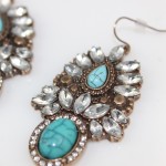 Tibet Teardrop Turquoise Crystal Burst Vintage Statement Earrings