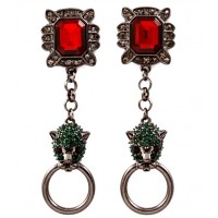 Shah Royal Ruby Emerald Encrusted Leopard Head Statement Earrings 