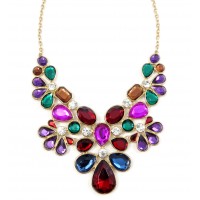 Krishna Jewel Toned Gemstone Floral Statement Necklace (Back in Stock)