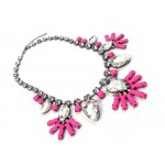 Diamante Neon Pink Floral Bib Necklace
