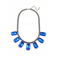 Adair Sapphire Station Gemstone Gunmetal Statement Necklace