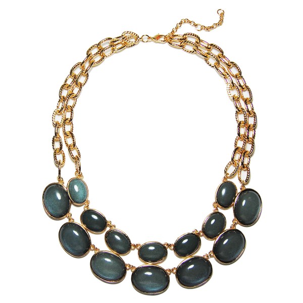 Starry Night Opal Ovalline Stone Double Layer Bib Necklace