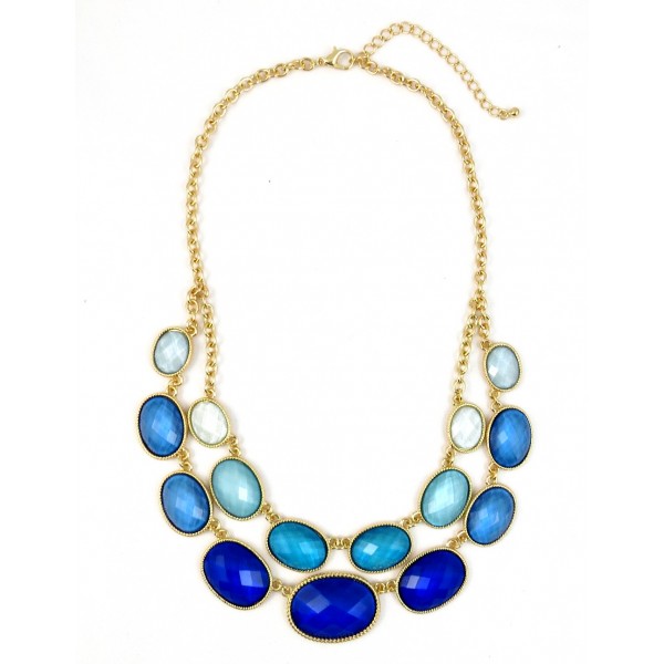 Ombre Cobalt Oval Double Row Bib Necklace