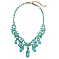 Aquamarine Stone Cluster Statement Bib Necklace