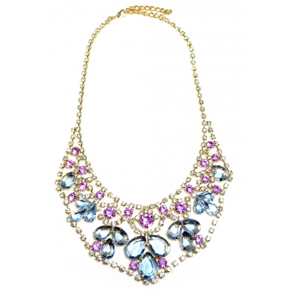 Delicate Pastel Crystal Teardrop Statement Bib Necklace