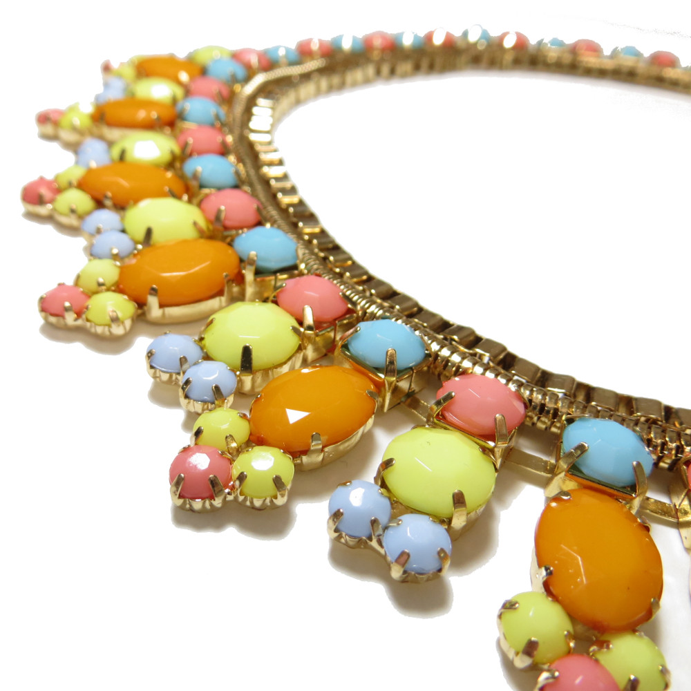 Pastel Candy Color Gem Stone Statement Choker Necklace