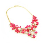 Amaryllis Hot Pink Stone Flower Crystal Statement Necklace