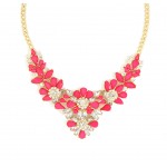 Amaryllis Hot Pink Stone Flower Crystal Statement Necklace