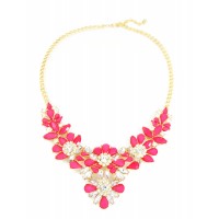 Amaryllis Hot Pink Stone Flower Crystal Statement Necklace