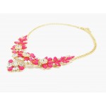 Amaryllis Hot Pink Stone Flower Crystal Statement Necklace