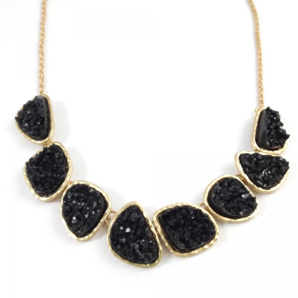 Black Druzy Stone Short Necklace