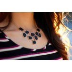 Noir Mini Geode Druzy Stone Link Bib Necklace
