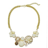 ‘Antheia’ Ivory Flowers and Cabochon Clusters Statement Necklace