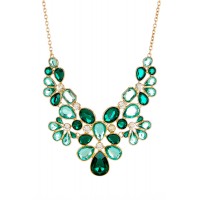 Vishnu Emerald Mix Stone Crystal Glam Statement Bib Necklace