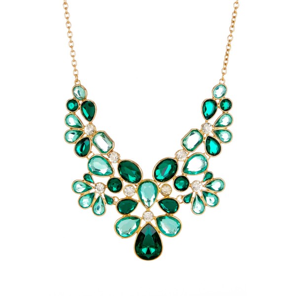 Vishnu Emerald Mix Stone Crystal Glam Statement Bib Necklace