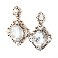 Clear Crystal Gemstone Drop Statement Bridal Earrings