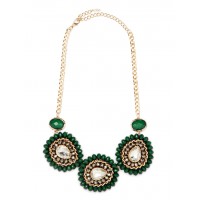 Jeska Forest Green Beaded Bloom Necklace