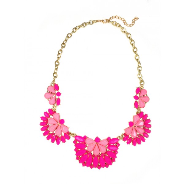 Leonie Neon Pink Half Flower Statement Necklace