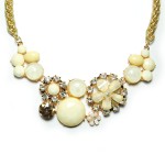 ‘Antheia’ Ivory Flowers and Cabochon Clusters Statement Necklace