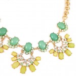 Glam Crystal Cabochons Fan Statement Necklace