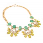 Glam Crystal Cabochons Fan Statement Necklace