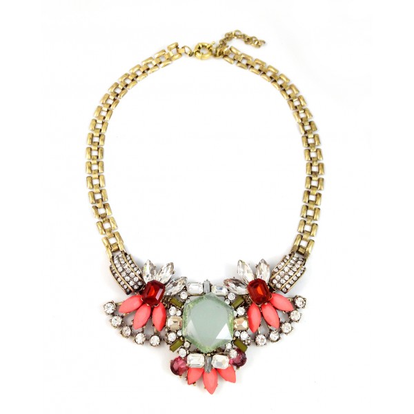 Lotus Geo Crystal Stone Statement Necklace