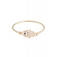 Hamsa Sapphire Stone Evil Eve Crystal Pave Gold Toned Bracelet