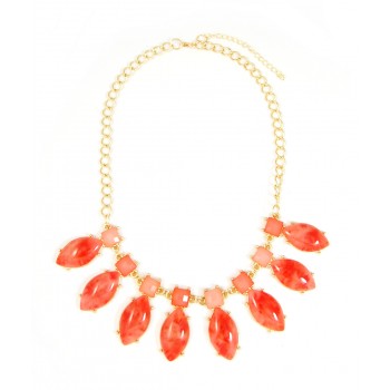 Polished Marbled Red Lucite Gemstone Statement Necklace
