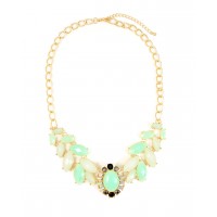 Sunburst Mint Wreath Faceted Stone Statement Bridal Necklace