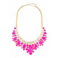 Neon Pink Crystal Teardrop Stone Statement Necklace