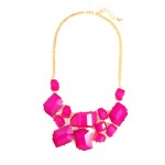 Fuchsia Pink Shattered Stone Fragments Statement Necklace 